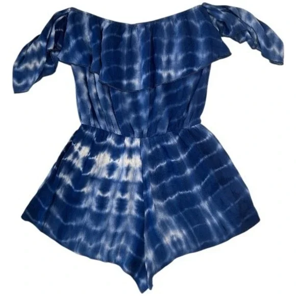 Lani California Blue Tie Dye Off Shoulder Romper Ruffle Sleeve Women's Small - Picture 2 of 5